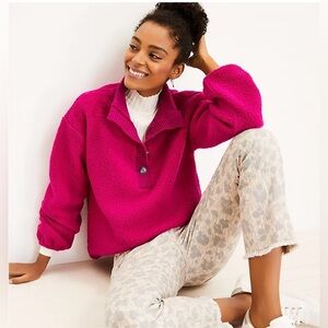 The Loft magenta Sherpa fleece pullover.
